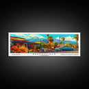 Bakersfield California Panoramic Painting Framed Canvas Print, Mid Century Modern Art, Pop Art Style, Travel Poster, Living Room Decor