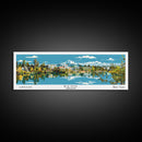 Bend Oregon Panoramic Painting, Mid Century Modern Framed Canvas Print, Retro Pop Art Travel Poster, City Wall Art Decor, Office Art