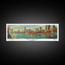 Detroit Michigan Panoramic Painting, Framed Canvas Print, Mid Century Modern Wall Art, Retro Pop Art Travel Poster, Office Decor, City Art