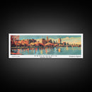 Providence Rhode Island Panoramic View, Mid Century Modern Framed Canvas Print, Retro Pop Art Travel Poster, Living Room Wall Decor