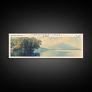 Crescent Lake Framed Canvas Print, Lake House Art, Panoramic Travel Poster, Wall Art, Modern Lake Painting, Home Decor