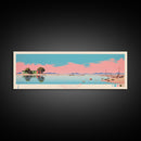 Caballo Lake New Mexico Framed Canvas Print, Midcentury Modern Panoramic Wall Art, Living Room Decor, Pop Art, Travel Poster Art, Scenic Nature Painting