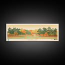Canobie Lake New Hamphire Framed Canvas Print, Midcentury Modern Panoramic Wall Art, Living Room Decor, Pop Art, Travel Poster Art, Scenic Nature Painting