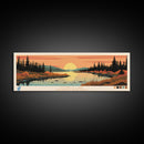 Colville Lake Northwest Territories Framed Canvas Print, Pop Art Panoramic Travel Poster, Bedroom Decor, Midcentury Modern, Wall Art, Scenic Lake House, Nature Art