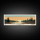 Cormorant Lake Manitoba Framed Canvas Print, Pop Art Panoramic Travel Poster, Midcentury Modern, Wall Art, Scenic Nature Painting, Bedroom Decor, Living Room Art