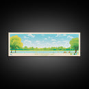 Crab Orchard Lake Illinois Framed Canvas Print, Midcentury Modern Panoramic Wall Art, Living Room Decor, Pop Art, Travel Poster Art, Scenic Nature Painting, Lake House Decor