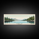 Donner Lake California Framed Canvas Print, Midcentury Modern Panoramic Wall Art, Bedroom Decor, Pop Art, Travel Poster Art, Scenic Nature Painting
