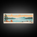 Lake Fontana North Carolina Framed Canvas Print, Panoramic Art, Midcentury Modern, Pop Art, Living Room Wall Art, Travel Poster, Lake House Decor