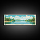 Lake Wentworth, New Hampshire Panoramic Wall Art Framed Canvas Print, Midcentury Modern, Pop Art, Home Decor, Travel Poster, Living Room Art