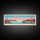 Rose Valley Lake, Pennsylvania Framed Canvas Print, Panoramic Travel Poster, Midcentury Modern Art, Bedroom Decor, Pop Art, Wall Art