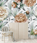 Fashionable Beige Peonies Wallpaper
