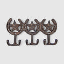 Star Horseshoe Triple Wall Hooks, Cast Iron for Coats, Bags or Scarves