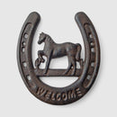 Horseshoe Welcome Sign with Horse, Cast Iron Western Wall Decor