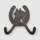 Horseshoe Wall Hook with Horse Head, Cast Iron for Coats, Keys or Hats
