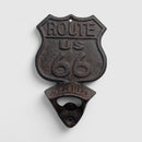 Route 66 Bottle Opener, Cast Iron Vintage Americana Bar Tool