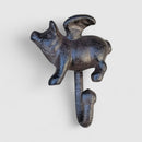 Flying Pig Wall Hook, Cast Iron Left Facing for Keys, Towels or Hats