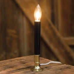 Black Electric Candle Lamp on Brass Base Black 7"