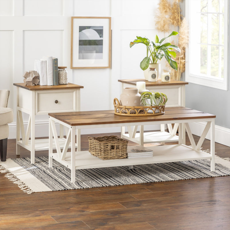 3-Piece Distressed Solid Wood Table Set
