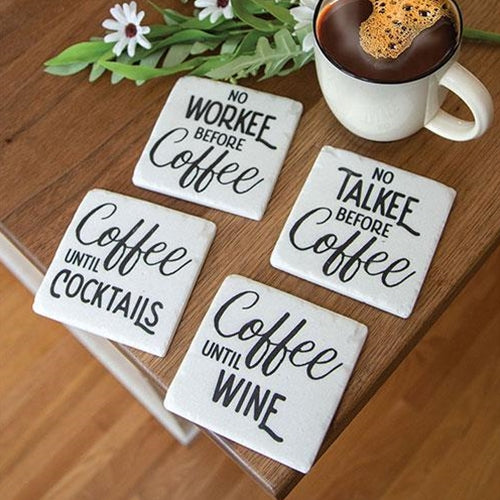 4/Set No Talkee Before Coffee Resin Coasters