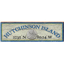 Hutchinson Island Sand Dollar Blue/Yellow Latitude Longitude | Wall Art Print on Real Wood