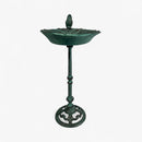 Pedestal Bird Bath with Bird, Green Patina Cast Iron Garden Decor