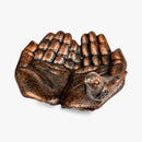 Cupped Hands Bird Feeder and Bath, Copper Cast Iron Garden Decor