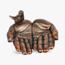 Cupped Hands Bird Feeder and Bath, Copper Cast Iron Garden Decor