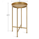 Classic Gold Finish Metal Round End Table Nightstand with Removable Tray Top