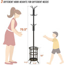 Black Metal Entryway Coat Rack Hall Tree with Umbrella Stand