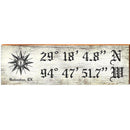 Galveston, TX Compass White Latitude Longitude | Wall Art Print on Real Wood