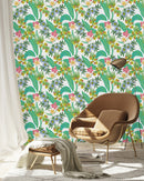 Green Leaves with Flowers Wallpaper