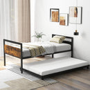 Twin size Industrial Farmhouse Metal Wood Daybed with Trundle Bed Frame