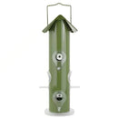 Outdoor Patio Garden 6-Perch Olive Green Metal Tube Bird Feeder