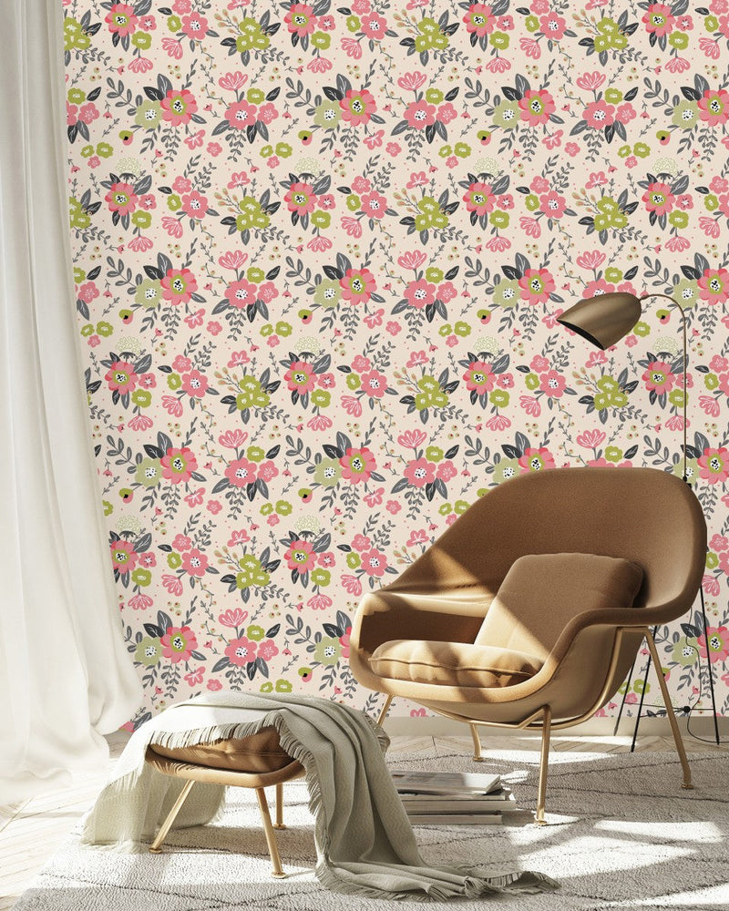 Pink and Green Colors of Floral Wallpaper