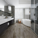 SPC Vinyl Rigid Core 7" Width 60" RL, 6mm Thick, 1.5mm IXPE Grand Bistre, Manifesto Floors - Mazzia Collection bath view