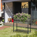 Grey Modern PE Rattan Wicker Raised Garden Bed Elevated Planter Box