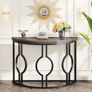 Modern 43-inch Half Moon Accent Sofa Table with Grey Wood Top Black Frame