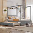 Gray Full Size Canopy Platform Bed with Twin Roller Trundle Bed