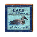 Lake Winnipesaukee Loon Blue Latitude Longitude | Wall Art Print on Real Wood