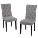 Set of 2 Grey Linen Button Tufted Dining Chair with Wood Legs