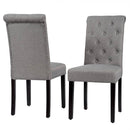 Set of 2 Grey Linen Button Tufted Dining Chair with Wood Legs