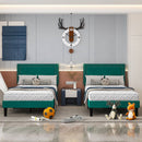 Set of 2 - Twin size Dark Green Upholstered Platform Bed Frame with Headboard
