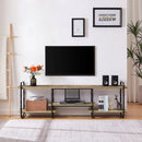 Modern Grey Wood Black Metal Entertainment Center TV Stand for TV up to 75-inch