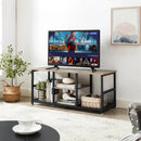 Industrial Modern Black Metal Grey Wood TV Stand with Media Storage Shelf