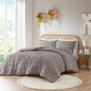 Twin/Twin XL 2-Piece Grey Microfiber Comforter Set with Decorative Pompoms