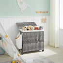 Handwoven Grey PP Rattan 3-Bag Laundry Basket Cart with Cotton Liner on Wheels