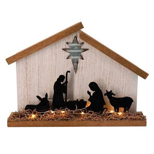 Wooden Nativity w/LED Light