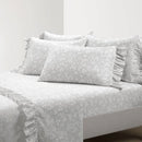 King size Grey Ruffle Floral Polyester 6 Piece Sheet Set