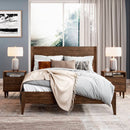 Queen Size Rustic Walnut Mid Century Slatted Platform Bed