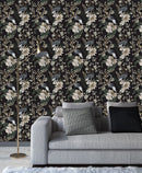 Dark Floral Wallpaper with Birds